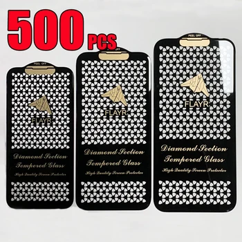 500pcs יהלום זכוכית מחוסמת מלא דבק כיסוי מגן מסך מגן סרט עבור iPhone 15 Pro מקס 14 + 13 Mini 12 11 XS XR-X