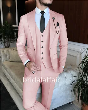 Bridalaffair גברים חליפה לחתונה חתן Slim Fit 3 חתיכות טוקסידו שיא דש בלייזר יומי תחפושת Homme אחת עם חזה