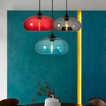 LED מודרנית תליון זכוכית אור מינימליסטי אמבר תלוי תאורה בסלון מסעדה בר דקורטיבי Luminaire הברק