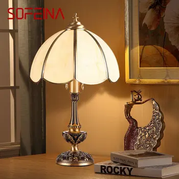 SOFEINA מודרני פליז שולחן אור LED האירופי יצירתי יוקרה זכוכית נחושת מנורת שולחן הביתה הסלון מחקר השינה