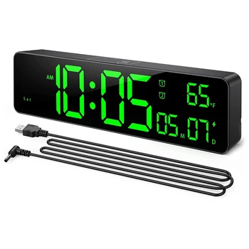 דיגיטלי שעון קיר תצוגה גדול עם זמן, תאריך טמפרטורה LED דיגיטלי שעון מעורר עם נודניק עבור חדר השינה