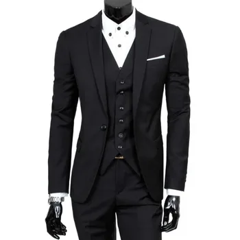 החליפה סט של גברים שלושה פיסת לבוש עסקי Slim Fit החליפה צבע מוצק רב-תכליתי אופנה משתה חתונה שמלה