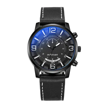 המותג המפורסם גברים שעונים אור כחול זכוכית חגורת עור ספורט קוורץ שעונים מזדמן אופנה יוקרתי מתנה שעון Dropshipping