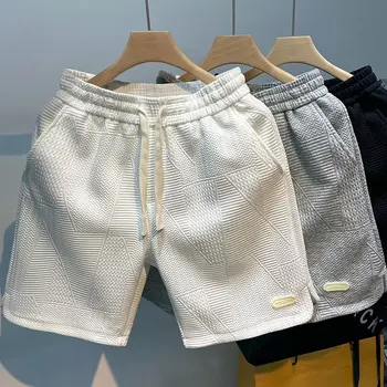 הקיץ של גברים מזדמנים מכנסיים קצרים קוריאני באיכות גבוהה לבן אריג מכנסי ספורט קצרים מכנסיים אופנה בגדי גברים 2023 Traf Homme