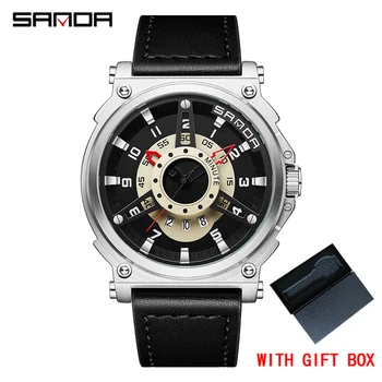 סאנדה זכר יוקרה קוורץ שעונים לוח שנה, עמיד למים גברים אנלוגי שעונים שעון יד רצועת עור עסקים שעון-יד מתנה אחי