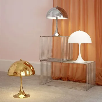 סקנדינביה מנורות שולחן ציפוי זהב כרום פטריות מנורת מתכת פשוטה חדר שינה סלון המסעדה הוביל worklight אור